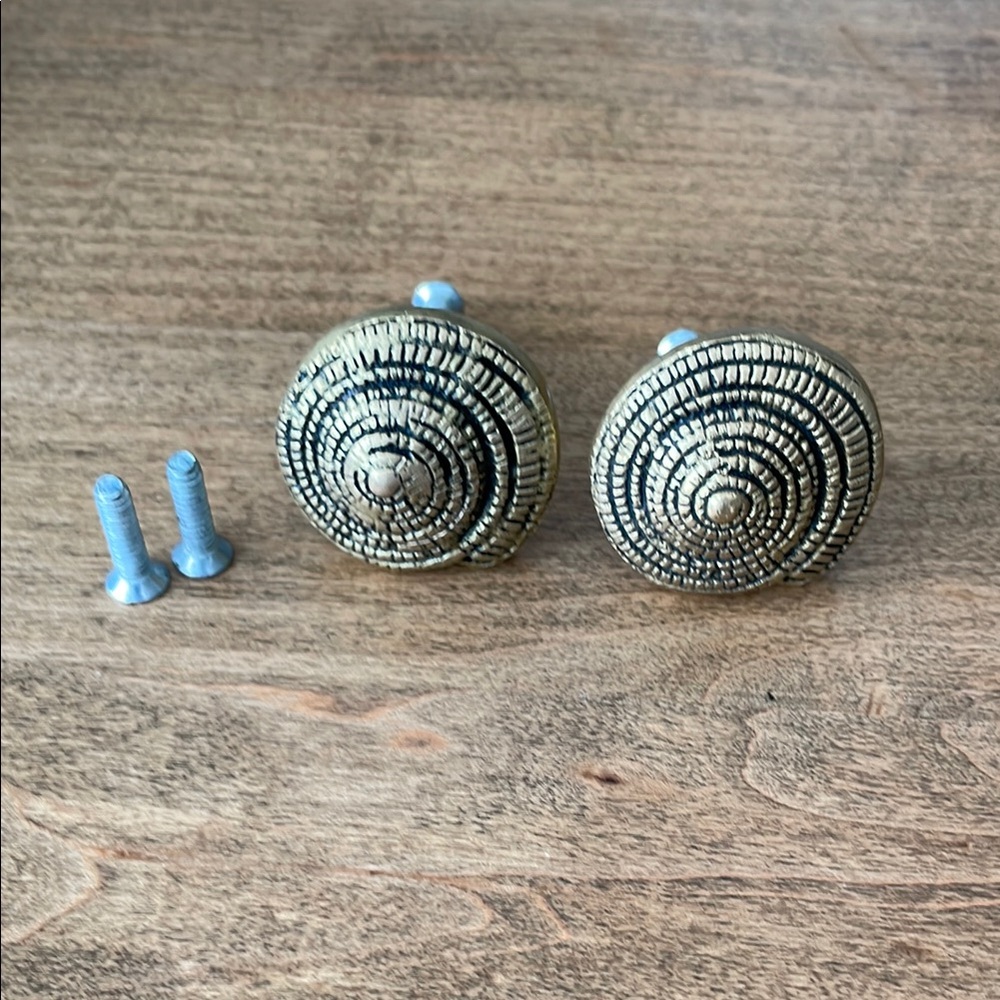 Two Heavy Brass Spiral Design Knobs
